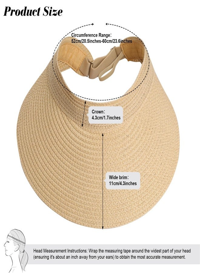 Fumwase Sun Visors for Women Foldable Straw Visor Hat for Women Beach Hats Uv Protection Wide Brim Adjustable Straw Visors Roll Up Cooling Summer Cap for Travel Beige - Image 2